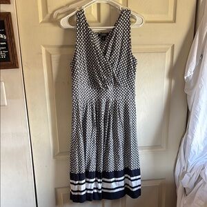 Lands end Sleeveless Dress - navy and White